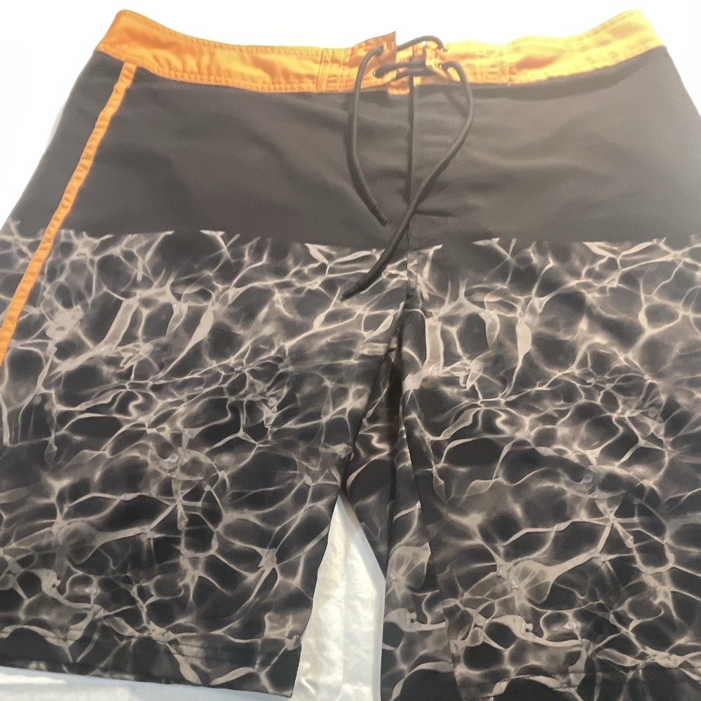 Arizona Jeans Men's Board Shorts 38 Black/Orange/Gray Abstract Zip‎